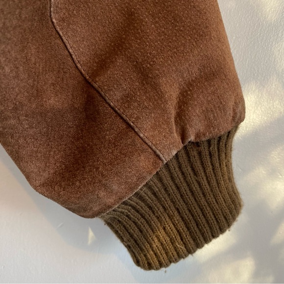 Vintage Talbots Men's Rich Brown Suede Leather Bomber Jacket EUC L Aviator Moto - Picture 11 of 14